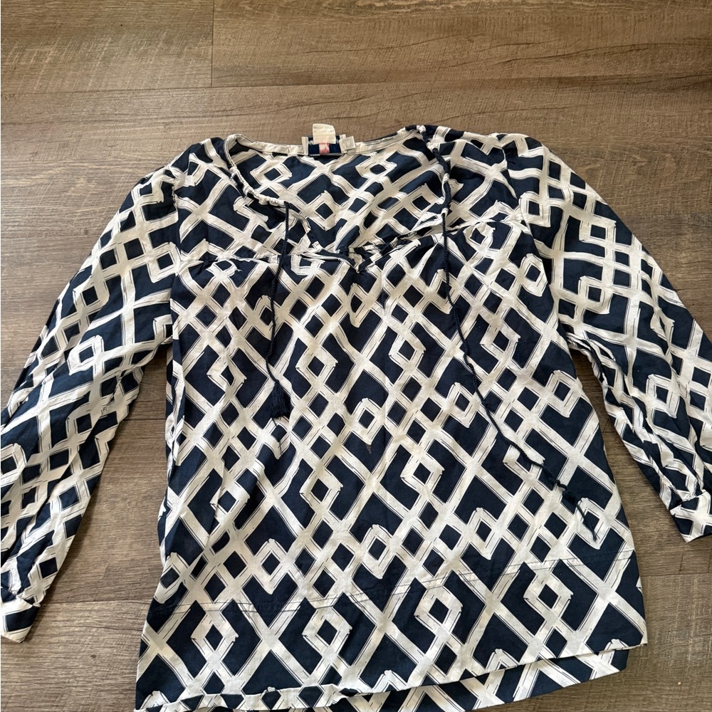 Vineyard Vines Navy and White Lattice Print Blouse